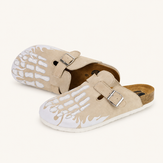 Creme Flame Skeleton Clogs