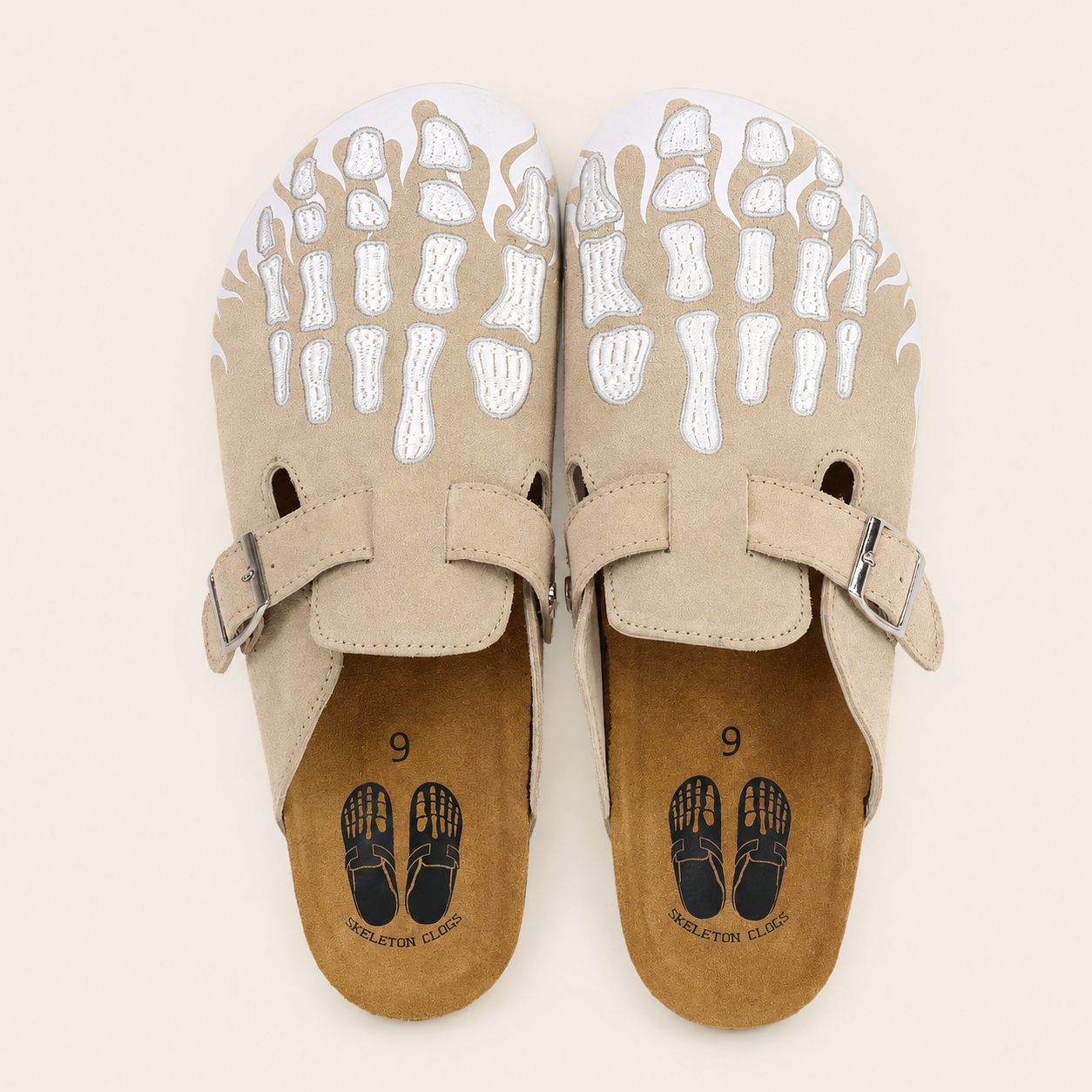 Creme Flame Skeleton Clogs